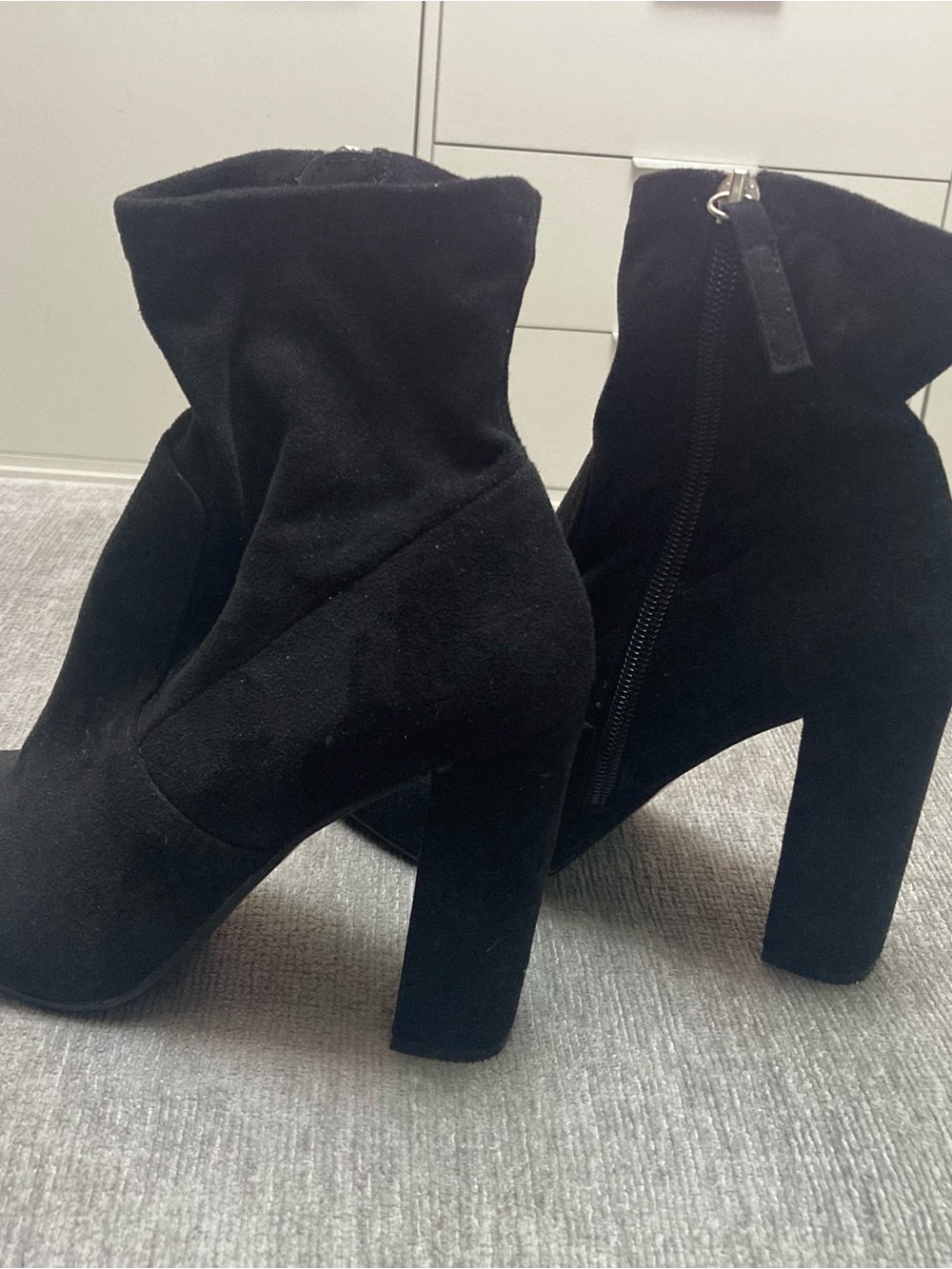 Steve Madden Black Suede High Block Heel Ankle Boots